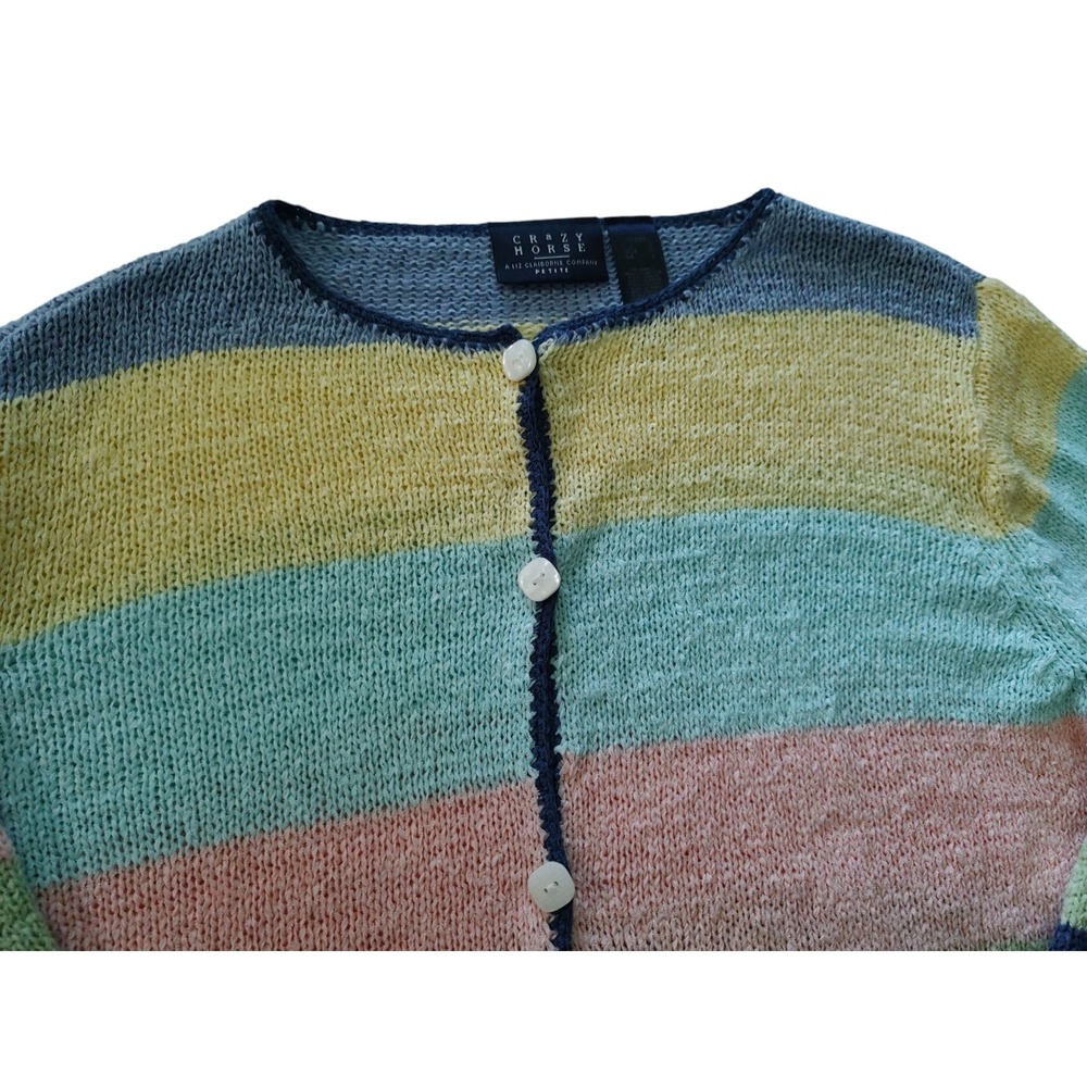 Vintage Crazy Horse Cardigan Sweater Striped Color Block Womens Petite Large